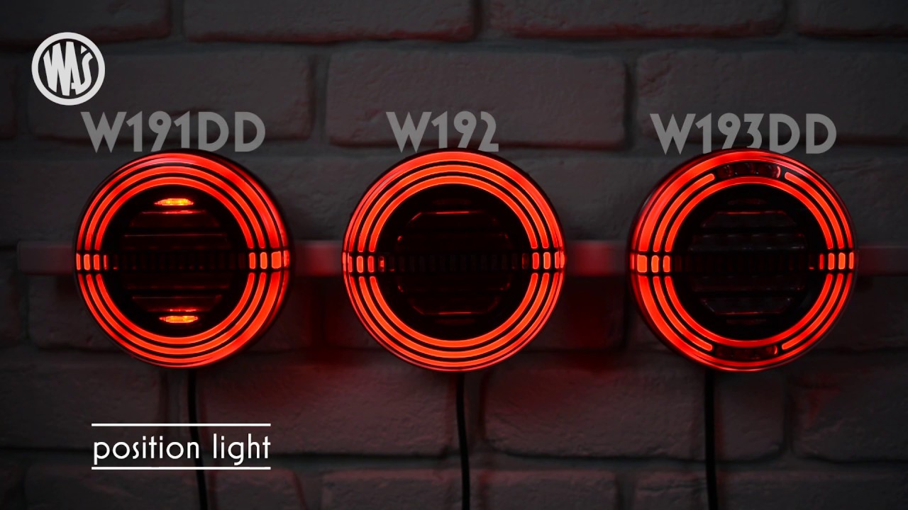 Комплект LED Светодиодни Стопове с Динамичен "Бягащ" Мигач "WAS", Неон Ефект, Кръгли, Тип "Хамбургер", Ø14.2см , 3 Функции, Е-Mark, 12V-24V