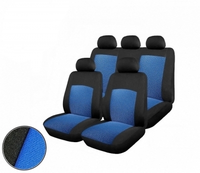Пълен комплект авто тапицерия калъфи за седалки за Dacia Logan I 2004-2012, Dacia Logan II 2012+ синьо-черно