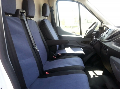 2+1 комплект калъфи / тапицерия - специално ушити за Ford Transit 2013+ - пасват перфектно - с отвор за барчето на двойната седалка - черно и сиво