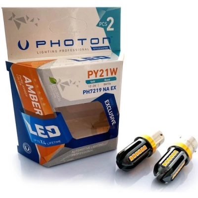 Комплект от 2 броя LED ЛЕД Крушки 24 SMD BA15S (P21W) 12V - 24V жълта / оранжева светлина EXCLUSIVE Photon