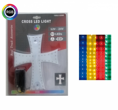 Сетодиоден светещ кръст многоцветн RGB 84 LED ЛЕД 12V -24V 245 x 200 mm