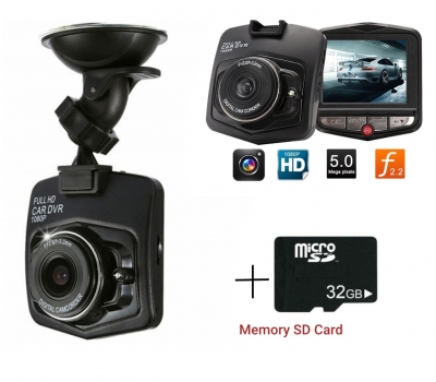 Видеорегистратор цифрова видеокамера рекордер Full HD 1080 + 32 GB Micro SD Card карта с памет 6.5 х 7 см 12/24V