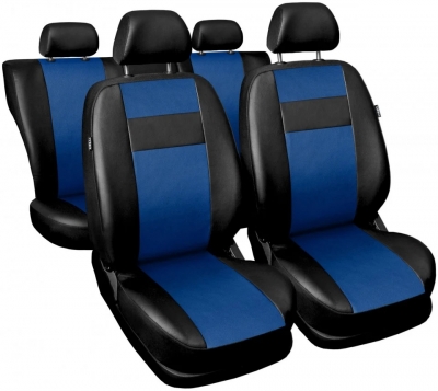 Универсални Кожени калъфи тапицерия за предни и задни седалки на автомобил кола пълен комплект от еко кожа в черно и синьо
