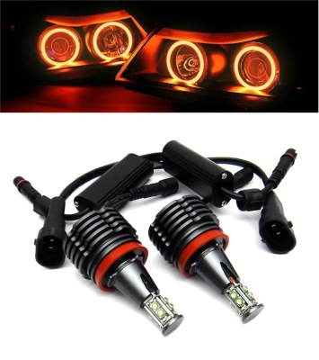 Комплект H8 40W LED Angel Eyes крушки за BMW – CANBUS, жълта / оранжева светлина, OEM 63217760782