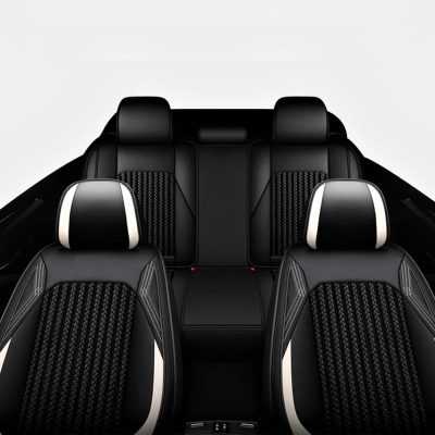 Комплект Луксозна универсална тапицерия кожа с текстил, Черно и бяло за Предни и Задни седалки