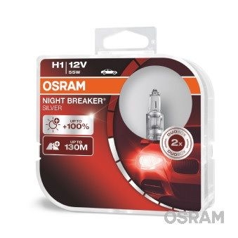 Комплект 2 халогенни крушки Osram H1 Night Breaker Silver +100%, 55W, 12V, P14.5S
