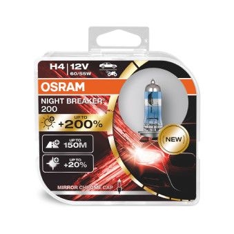 Комплект 2 халогенни крушки за фар Osram H4 Night Breaker +200% 60/55W 12V P43T