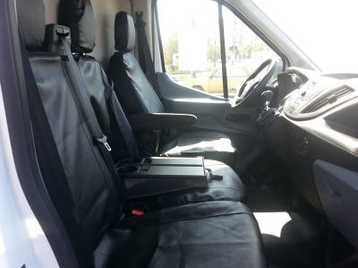 2+1 комплект калъфи / тапицерия от ЕКО кожа - специално ушити за Ford Transit 2013+ - пасват перфектно - с отвор за барчето на двойната седалка - черно