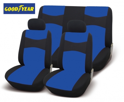 Универсална тапицерия пълен комплект калъфи за предни и задни цели седалки от текстил в синьо-черно Goodyear Гудиър GDY0411