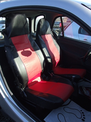 1+1 Калъфи за предни седалки, тапицерия за автомобил Smart Fortwo Смарт Форту, еко кожа червено-черно