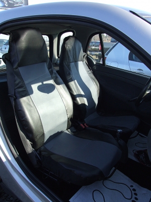 1+1 Калъфи за предни седалки, тапицерия за автомобил Smart Fortwo Смарт Форту, еко кожа сиво-черно