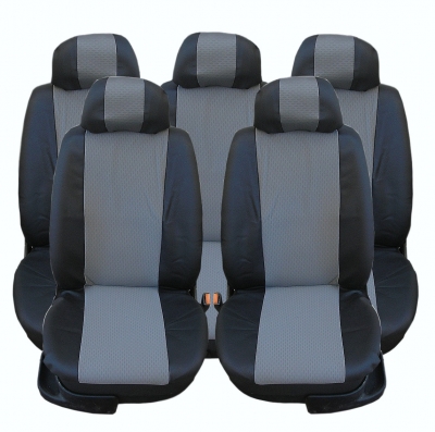 Калъфи тапицерия 5 единични седалки за VW Touran Sharan Ford Galaxy Citroen C8 Peugeot 307SW Citroen C4 Grand Picasso Peugeot 806 807 Черно-Сиво кожа-плат