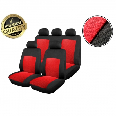 Пълен комплект авто тапицерия калъфи за седалки за Dacia Logan I 2004-2012, Dacia Logan II 2012+, червено-черно