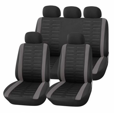 Универсална Авто тапицерия Kалъфи За Седалки Пълен Комплект 9 Части Сиво и Черно