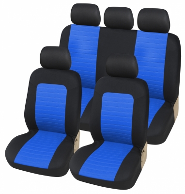 Универсална Авто тапицерия Kалъфи За Седалки Пълен Комплект 9 Части Черно Синьо