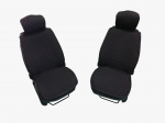 1+1 комплект плътни текстилени калъфи / тапицерия за седалки - черни с червен конец