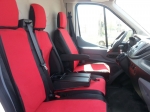 2+1 комплект калъфи / тапицерия - специално ушити за Ford Transit 2013+ - пасват перфектно - с отвор за барчето на двойната седалка - черно и червено