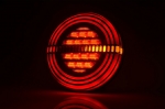 Комплект LED Светодиодни Стопове с Динамичен "Бягащ" Мигач "WAS", Неон Ефект, Кръгли, Тип "Хамбургер", Ø14.2см , 3 Функции, Е-Mark, 12V-24V