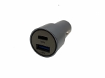Универсално USB Зарядно За Автомобил, 2x18W, 3 A, Метален Корпус, 12V - 24V,  Сребрист Цвят, Подсветка Синя LED Светлина, USB + Type C, Бързо Зареждане