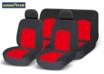 Универсална тапицерия пълен комплект калъфи за предни и задни цели седалки от текстил в червено-черно Goodyear Гудиър