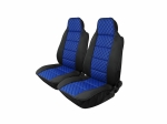 1+1 Универсални калъфи за предни седалки тип масажор - модел пчелена пита - еко кожа и текстил - черно със синьо