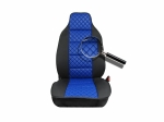 1+1 Универсални калъфи за предни седалки тип масажор - модел пчелена пита - еко кожа и текстил - черно със синьо