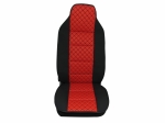 Универсален калъф за седалка на камион - релефен - еко кожа и текстил - Volvo, DAF, Man, Scania, Mercedes, Iveco - червено с червен конец