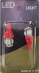 Комплект от 2 броя LED Лед Диодни Крушки За Габарит Т10 W5W 5 SMD 12V Червена светлина в блистер