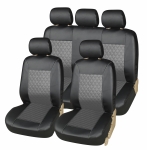 Комплект Калъфи/тапицерия за автомобил за предни и задни седалки, Еко кожа, Черно и Сиво